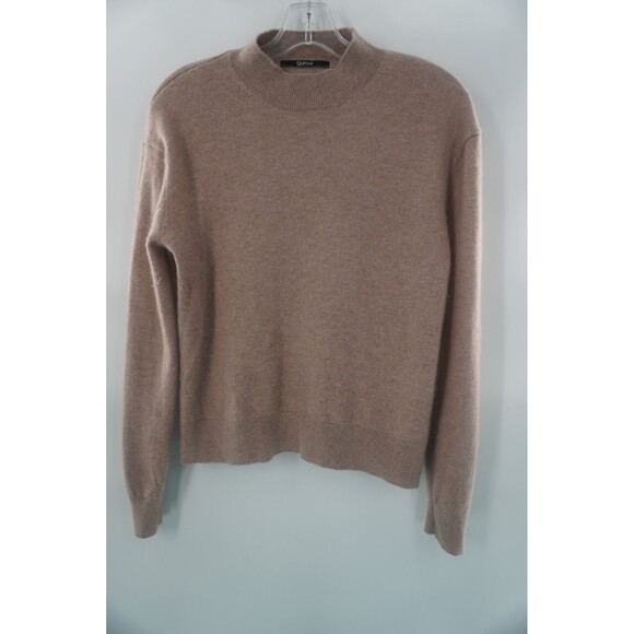 Quince Women100% Cashmere Mock Neck Sweater Beige Raglan Quiet Luxury Comfy Sz S - Picture 1 of 10